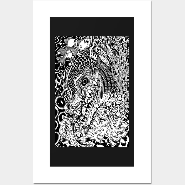 Underwater serpent black and white tattoo Wall Art by KO-of-the-self